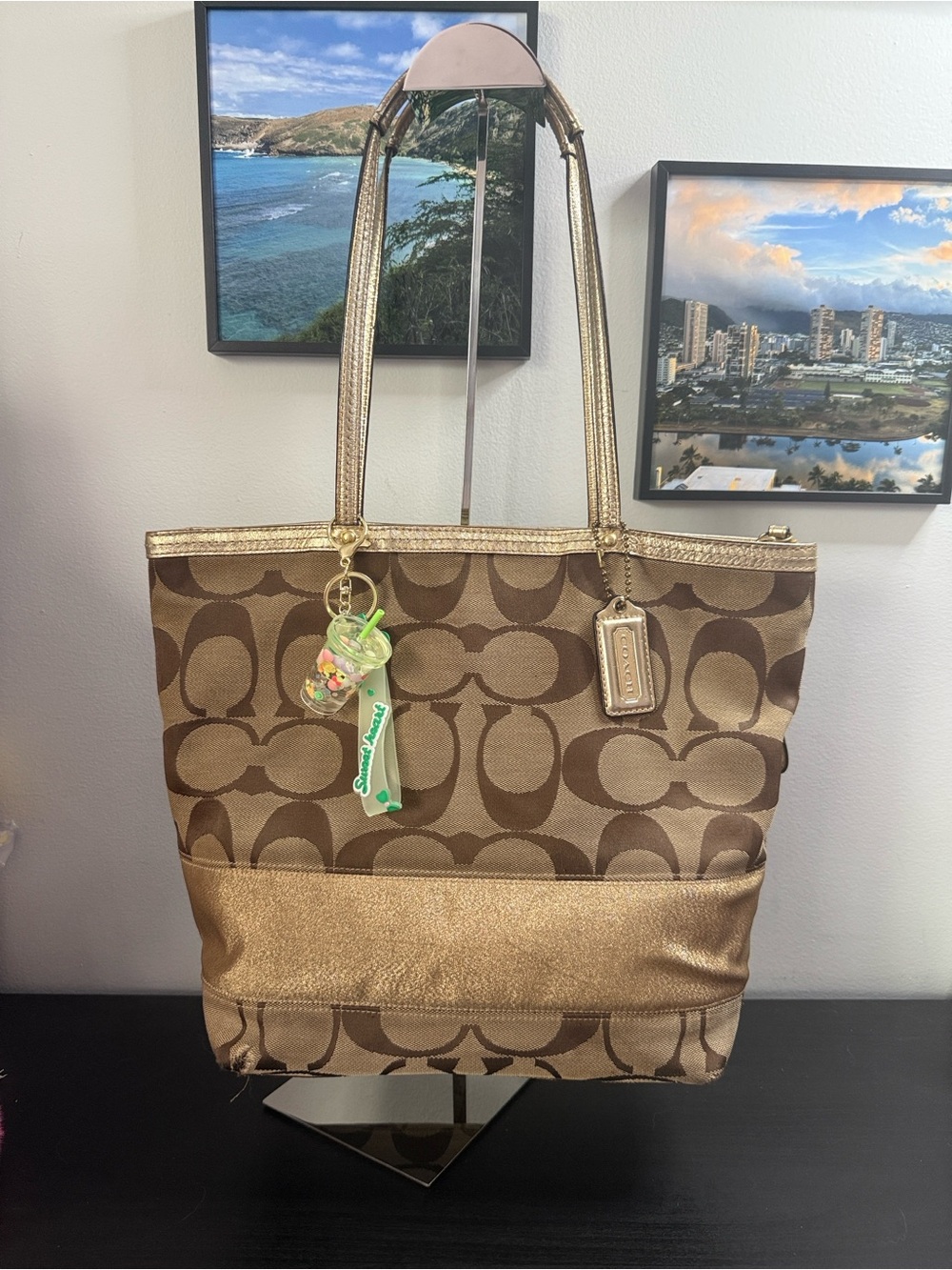 Coach Y2K Signature Metallic Stripe Carryall Tote
